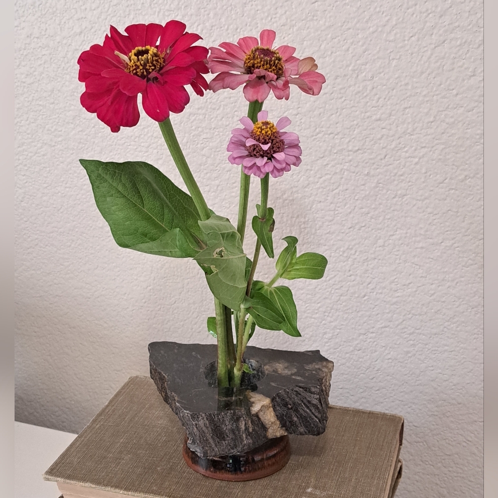 Ikebana Stone Slab Footed Vase Flower Frog